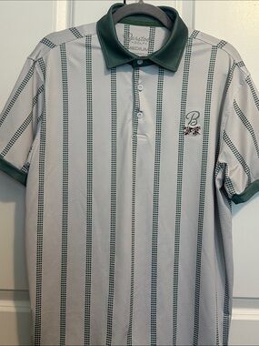 Barstool Sports Golf Polo Shirt Mens Medium Green Striped Floral Front Logo